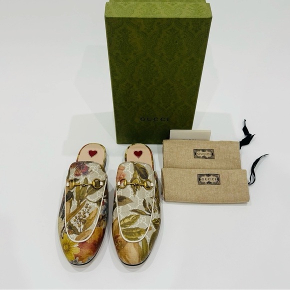 GUCCI Princetown GG Supreme H2O Floral Mules Slides Slipper Size 40.5 Beige NEW - Picture 15 of 16
